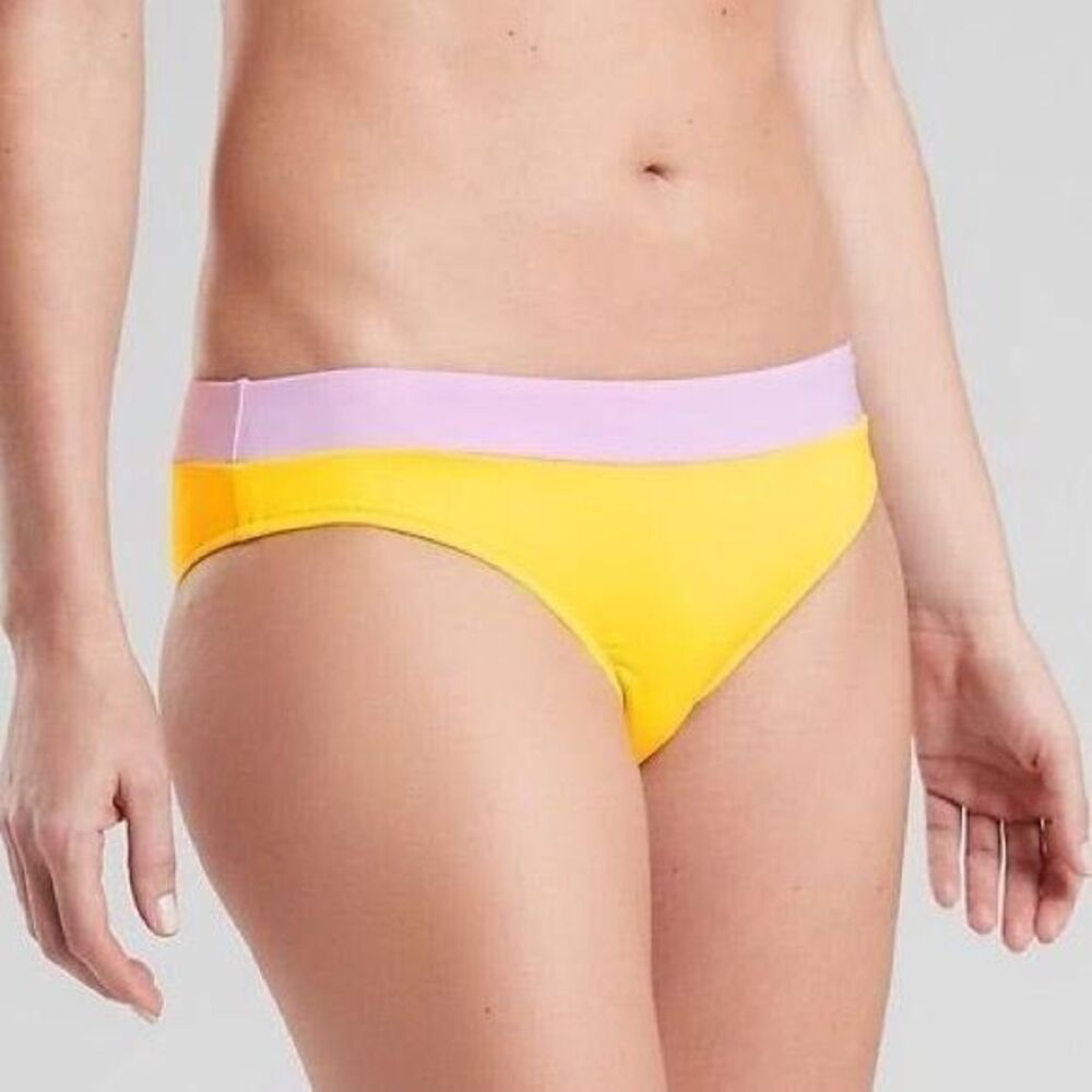 Athleta Womens Swim Suit Yellow M Blocked Hawaii Chroma Bikini Bottom New